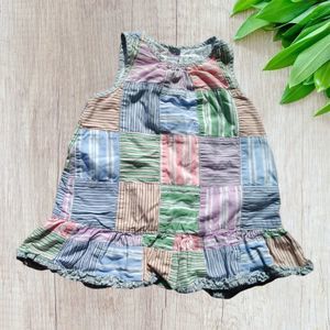 Ralph Lauren Seersucker Pastel Striped Patchwork Infant Dress 9 montn